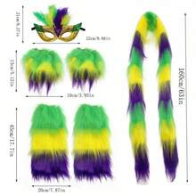 6 Pcs Carnival Costume Accessories Festive Face Covering Gloves Leg Warmers And Scarf Cosplay MardiGras Outfit For Holiday Party - 紫色 - 查看 8