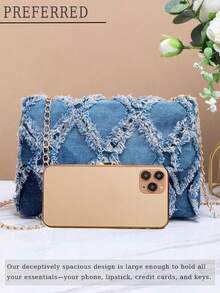 Women's Quilted Crossbody Bag, Stylish Shoulder Bag, Handbag, With Chain Shoulder Strap, Distressed Denim Crossbody Bag, Button Quilted Handbag, Women's Western-Style Wallet, Fashionable And Versatile, Suitable For Commuting, Shopping, Dates, Holiday Gifts, And Birthday Gifts. - 彩色 - 查看 5