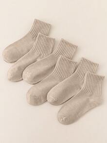 6pairs Solid Crew Socks, Fall Socks