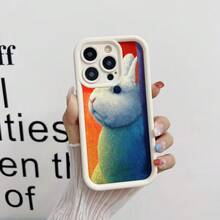 Cubierta de telefono con borde negro y diseño de conejo arcoiris para iPhone 14 Pro Max funda protectora con estampado de conejo colorido ideal para uso diario y regalos - Blanco - Ver 1