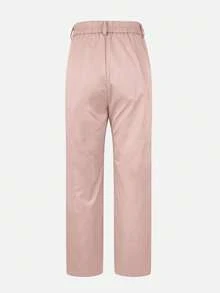 Jessefine 纯色拉链口袋西装面料直筒裤，无腰带，优雅通勤、办公、休闲穿着皆宜，春夏粉色 - 粉色 - 查看 5