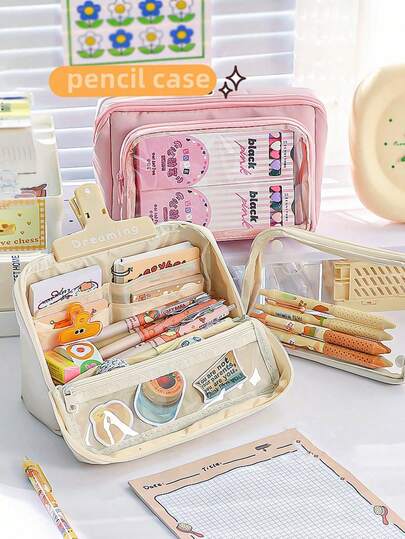 Large Capacity Pencil Case, Stationery Bag, Pencil Box, Large Capacity Pencil Box, Handheld Pencil Box, Stationery Box, Portable, Suitable For Office, School, Teenagers, Girls, Boys, Girl, Adults, Back To School Gift