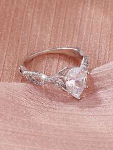 1pc Glamorous Sparkling Classic Claw-Set Cubic Zirconia Teardrop Women's Engagement Ring, Wedding Ring, Party Event Anniversary Birthday Gift - Silver - View 3