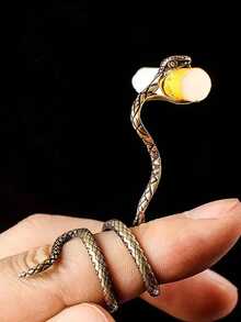 Cool Jewelry Adjustable Unisex Vintage Curved Snake Ring Mens Pipe Design Back To School Accessory - Yellow - View 1