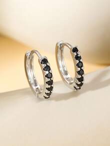 2pcs European & American Style Copper Alloy Inlaid Colorful Round Hoop Earrings, Available In Purple, Red, Orange, Navy, Pink, Green, Multicolor, Light Blue, White, Suitable For Women, Couples, Daily Wear, Decoration, Gift - Round - View 27