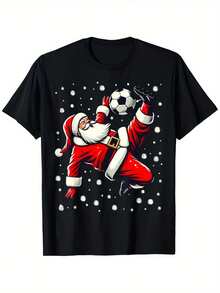 Camiseta de Fútbol Divertida de Santa Claus - Camiseta Negra con Rayas y Rojo - Atuendo de Fiesta de Navidad, Ropa de Fan de Deportes de Vacaciones - Ropa Casual para Hombres y Mujeres, Atuendo de Vacaciones, Diseño Juguetón, Ajuste Cómodo, Top Humorístico, Regalo para Compradores - Negro - Ver 2