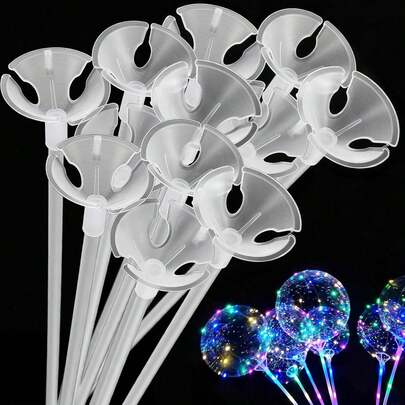10pcs Transparent Plastic Balloon Sticks With Cups - 15.74 Inch Clear Balloon Stand Rods, Suitable For Birthday Party Decorations, Wedding And Anniversary Celebrations, Easter Holiday Events, Kids Party Supplies, Tabletop Centerpieces, DIY Balloon Arrangements And Event Displays