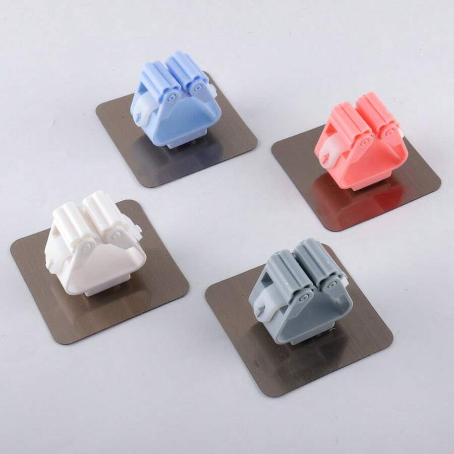 Bộ 3 giá treo chổi lau nhà không cần khoan, giá đựng đồ dùng phòng tắm, móc treo chổi lau nhà gắn tường, bộ giá treo chổi lau nhà có keo dính chắc chắn.