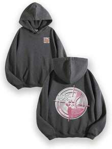 Women Winter ClothesEWH Distressed Washed Cotton Round Neck 270g Double-Sided Printing Men's Hoodie With Soft And Breathable Fabric, Presenting Neon - 灰色 2 - 查看 1
