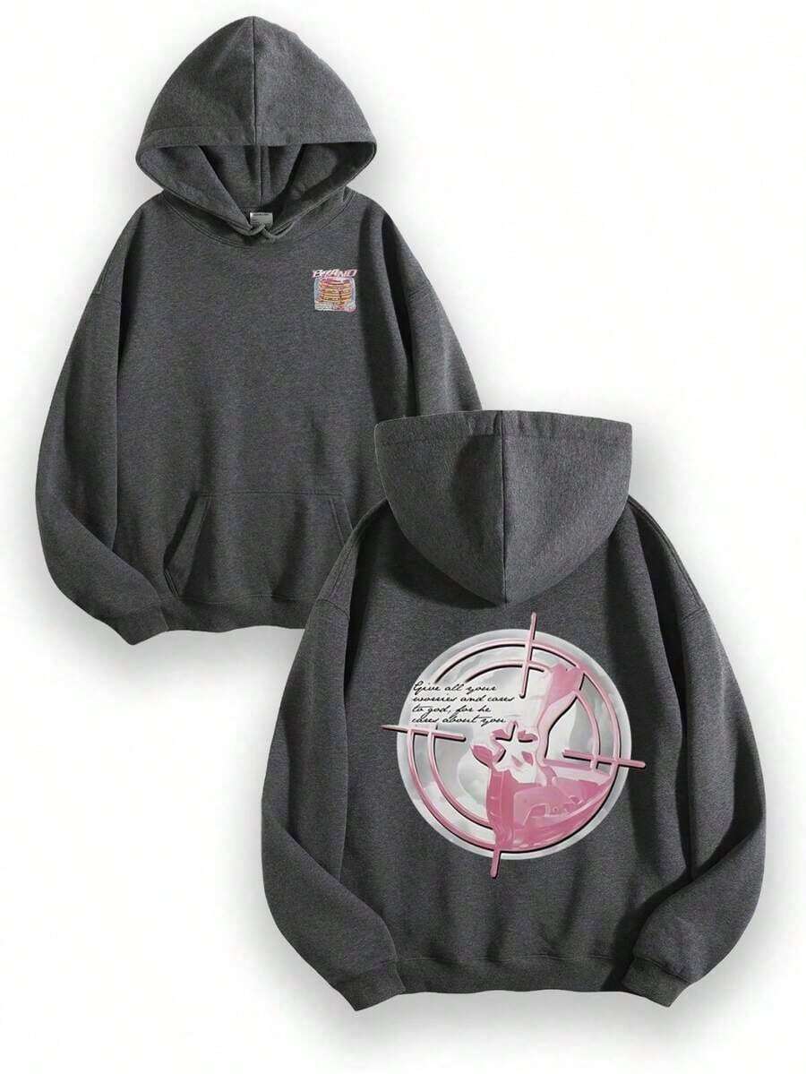 Women Winter ClothesEWH Distressed Washed Cotton Round Neck 270g Double-Sided Printing Men's Hoodie With Soft And Breathable Fabric, Presenting Neon - 灰色 2 - 查看 1