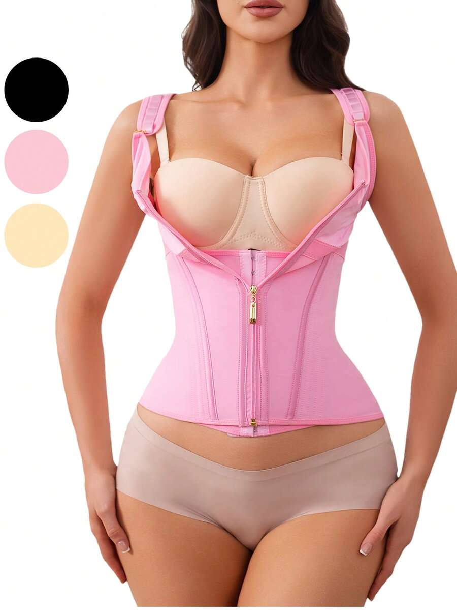 ZGQNBelle Women's Waist Trainer Corset - Tummy Control Faja Body Shaper With Steel Boned & Adjustable Straps - Plus Size Friendly Faja Moldeadora Abdomen - 粉色 - 查看 1