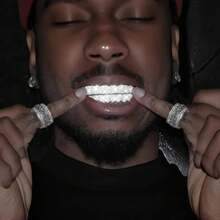 2件/套闪亮万圣节嘻哈歌手锆石牙套，20颗上下牙朋克牙套，适合男士、女士和青少年。韩流风格饰品，节日时尚配饰，嘻哈配饰，哥特式牙冠，极简主义牙套，高光泽表面，耐用口腔饰品，可拆卸牙套，韩流粉丝，角色扮演爱好者。 - 彩色 - 查看 8