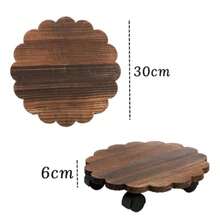 2 Pack Plant Cart Wooden Round Plant Cart Rolling Plant Stand With 360° Lockable Casters Wooden Plant Pot Mobile Tray Base For Large Pots Planters Patio Indoor Outdoor - Black - View 2
