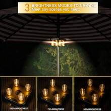 Paraguas de patio con temporizador funciona con pilas 3 modos de brillo luces inalambricas con bombillas LED Edison ideal para paraguas voladizo al aire ultima intervension patio - Marrón oscuro - Ver 2