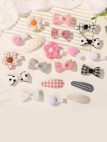 10pcs/Set Cute Fabric Flower & Bow Hair Clips, Sweet Girls Hair Accessories Set, Infant Toddler New Headwear