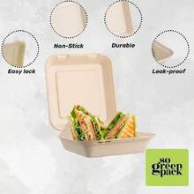 50 sets de contenedores para llevar de 8"X8" con tapas, cajas de comida desechables grandes tipo concha, cajas reutilizables para preparación de comidas para llevar con 1 y 3 compartimentos - Beis - Ver 3