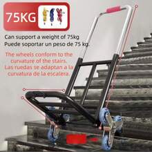 This Small Cart Makes Climbing Stairs Easier. It's An Ideal Tool For Moving, Transporting Heavy Items, And Moving Luggage. It Can Also Be Used As A Hand Truck Or Shopping Cart. It's Portable, Foldable, And Very Practical. - Black - View 2