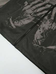 Men's Casual Graphic Print Suede Fleece Collar Jacket, Suitable For Spring And Autumn