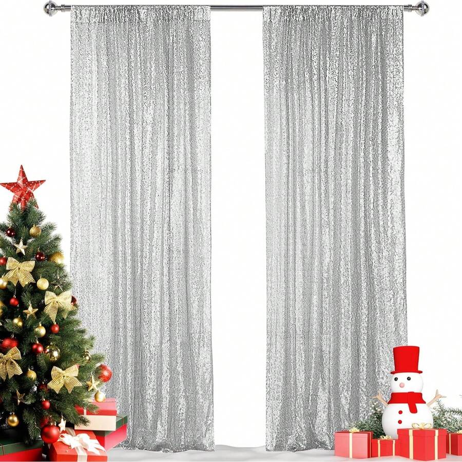 2 Packs Sequin Backdrop Curtain 2x8FT - Glitter Sparkling Photo Background & Room Curtains, Perfect For Christmas Decorations, Wedding Supplies, Halloween, 1/2pcs Graduation, Valentine's Day, Baby Showers, Engagement & Bachelorette Parties. Suitable For Home Décor (Living Room, Bedroom, Kitchen), Shower Curtains, Selfie Wall, Table Center Decor, Bridal Accessories & Events. Available In Multiple Colors, Sparkle Design Enhances Any Space – Ideal For Photography, Holiday Parties & Daily Room Decoration. - bạc - Xem 1