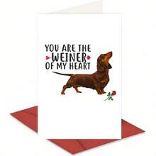 1pc Handmade Cute & Funny Dachshund Valentine's Day Card Suitable For Husband, Wife, Boyfriend, Girlfriend - Anniversary, Wedding, Birthday Card With Envelope, Dog Lover Gift, English Language Romantic Pet-Themed Greeting