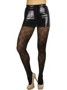 Women's Argyle Checkered Rhombus Net Opaque Sheer Tights Pantyhose, Fashionable 2025 7FWD - 多色菱形圖案 - 黑色/灰 - 查看 7