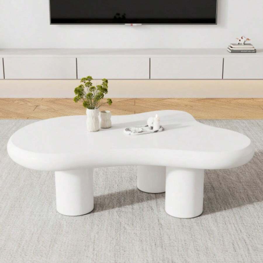 Unregelmäßiger Couchtisch In Wolkenform, 97cm Länge, 67cm Breite, 32cm Höhe, MDF Mit Filzunterlagen, Lackierte Oberfläche, Creativer Couchtisch - White - View 1