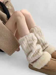 1双女士毛绒腿套，白色/灰色/米色/棕色，保暖、柔软、舒适，适合秋冬季节，Y2K风格，蓬松柔软 - 彩色 - 查看 4
