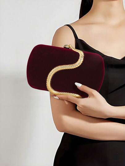 1 pezzo Borsa clutch da donna di lusso YMI STYLE con decorazione a motivo serpente, adatta per feste formali. Borsa da sera in velluto tinta unita alla moda, perfetta per feste, matrimoni, gala e banchetti. Si abbina perfettamente ad abiti da sera, vestiti con paillettes e abiti da laurea, ballo e addio al nubilato. Una scelta di borsetta elegante.