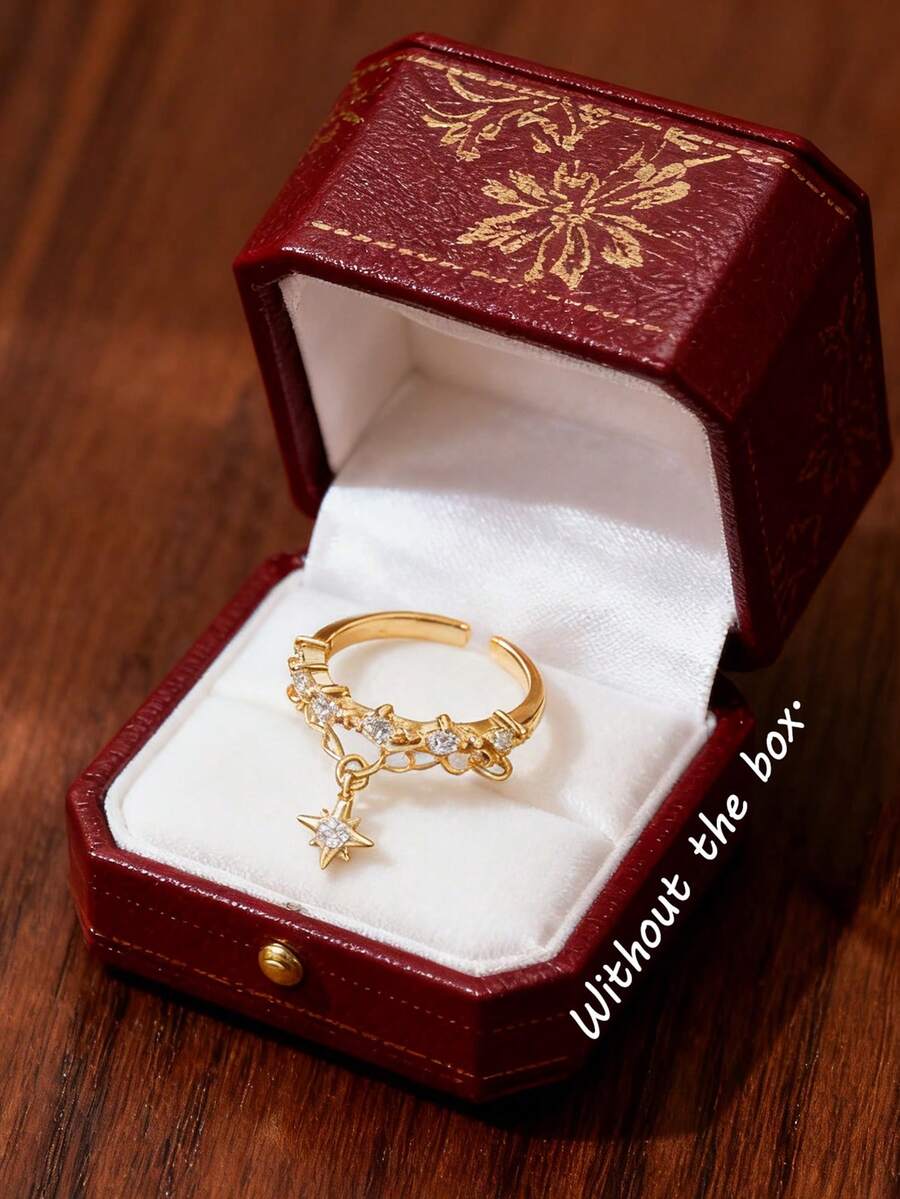 星形戒指適合女孩,可調節 - 金黃色 - 查看 1
