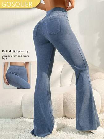 GOSOUER Pantalones acampanados de yoga para mujer, de cintura alta, que levantan las caderas y estilizan, para fitness y uso casual deportivo