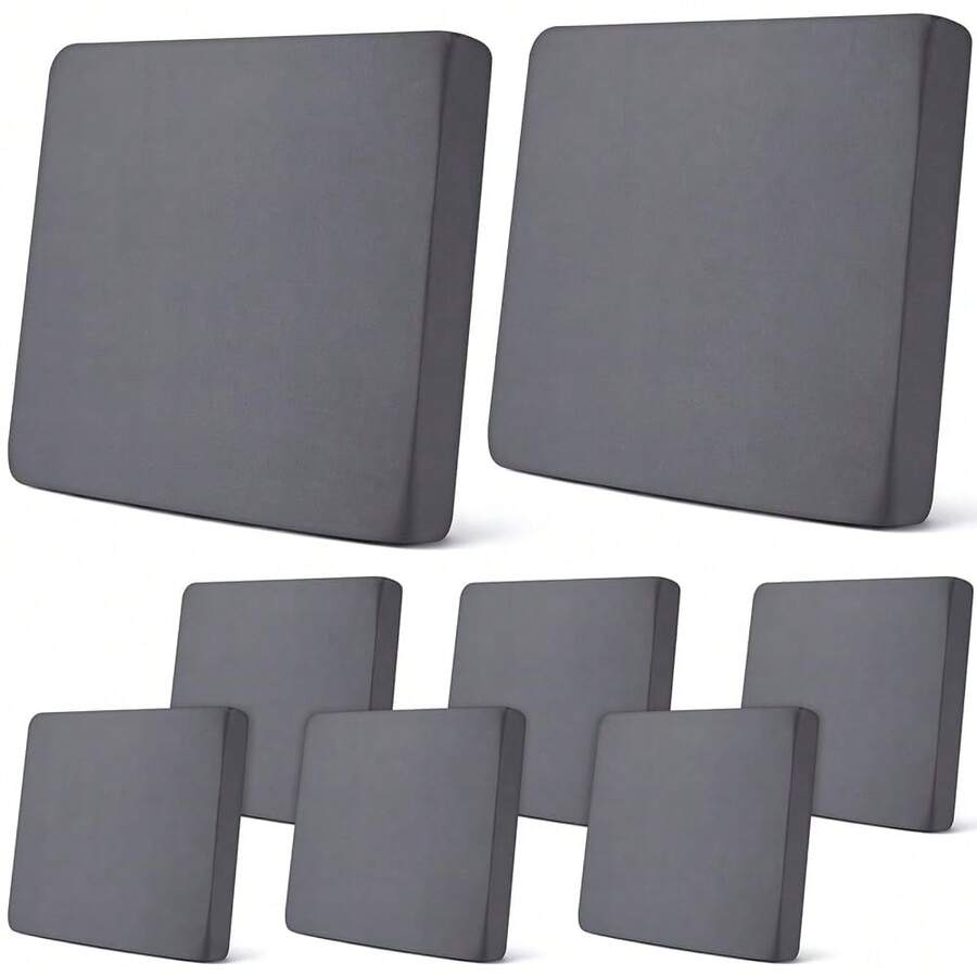 Newwiee 8Pcs Patio Cushion Covers Stretch Outdoor Cushion Cover Replacement For Patio Furniture Sofa Couch Slipcovers, Soft Flexibility Washable Furniture Protector(Waterproof Pure,Dark Gray),One-Size,DarkGrayWaterproofPure - 深灰色防水純淨 - 查看 1