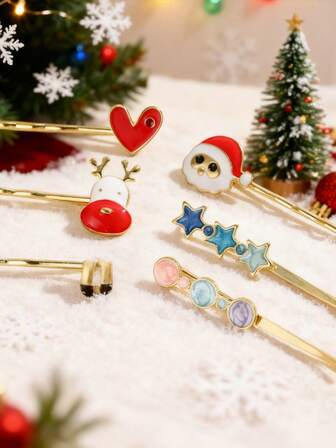 10个/套 女孩卡通动物发夹 - 兔子、太阳、熊猫爱心珐琅滴胶发夹，可爱一体式儿童发卡