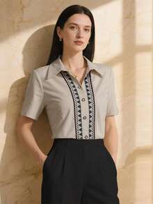 Amyenjoylife Modern Filipiniana Ladies' Elegant Teacher Blouses Shirts Elegant Blouse Women Formal - Light Grey - View 5