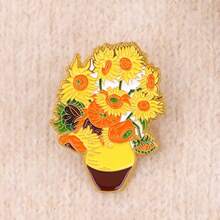 1枚梵高向日葵珐琅画胸针 - 独特的翻领别针，可装饰背包和服装 - 黃色 - 查看 10
