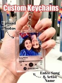 1/3/5个个性化歌词钥匙扣，可定制音乐照片钥匙扣，男女皆宜，亚克力材质，可定制姓名和歌曲代码，情侣钥匙扣，情人节礼物，生日或周年纪念纪念品，6x4.5厘米，定制照片音乐挂饰，可爱家庭纪念品，趣味照片钥匙扣，是送给孩子、朋友、父母、生日、圣诞节、情人节、毕业典礼的理想礼物，创意装饰配件 - 彩色 - 查看 2