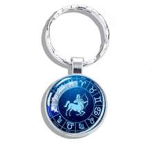 1pc 12 Zodiac Keychain, Zodiac Logo Glass Cabochon Keychain, Men's Accessories, Birthday Gift - Silver - View 10