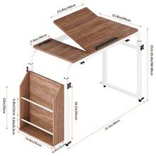 80cm Wide Desktop Over Bed Table, Adjustable Overbed Table With 360 Degree Wheels, Side Bookshelf - Yellow - View 4