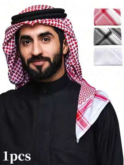 1 st/set arabisk huvudduk, ökentaktisk halsduk, halsduk, för Dubai, röd bohemisk polyesterhuvudduk, arabisk huvudduk Dubai huvudduk saudisk reseturbantillbehör för män, alla årstider
