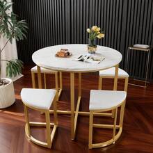 Dining Table & Chair Sets - White+Gold + MDF+Metal + Seats 4 - View 1