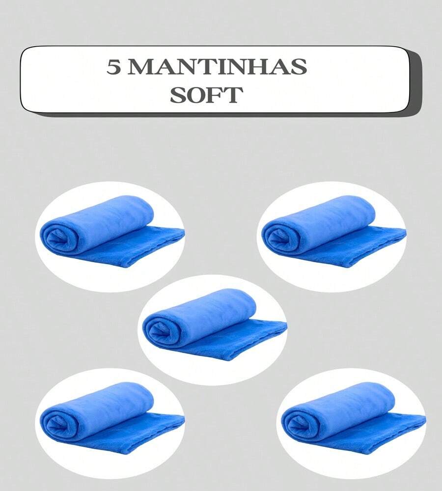 Set Of 5 Pet Blankets 80cm X 100cm Comfortable With Hemmed Finish - 藍色 - 查看 1