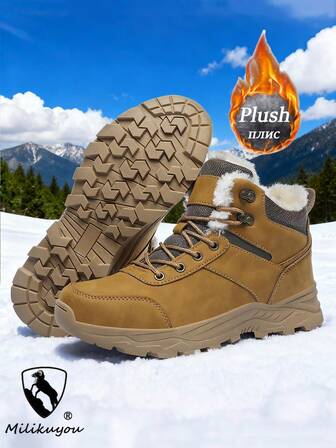 Botas de nieve para hombre con forro de felpa grueso, botas de senderismo antideslizantes de alta calidad, nuevos zapatos talla grande 2025, zapatos de senderismo resistentes y antideslizantes, botas de entrenamiento de combate, botas de otoño e invierno para hombre, zapatos de senderismo para hombre, zapatos deportivos y de ocio, botas altas, botas negras, botas grises, botas de arena, botas marrones, botas de ciclismo para hombre, adecuadas para clima frío en otoño e invierno, tallas 39-48 (patrón irregular)