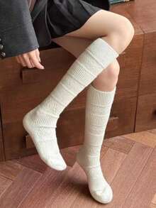 Women's Winter Mid-Calf Wool Knit Socks, Argyle Pattern, Simplified Korean Style Plush Thick Socks - Multicolor - View 1