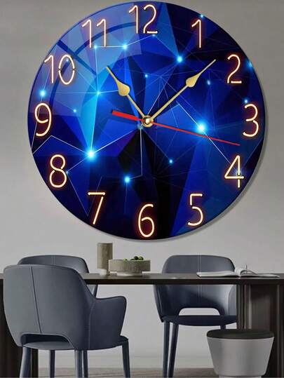 Pc 10 Inch/12 Inch Constantplanet Silent Wand Wood Klok Dreamy Dark Blauw Geometric Ideal Living Room, Bedroom, Kitchen Outdoor Home Room view 2