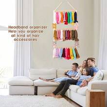 WSXC Headband Holder Organizer For Girls' Hair Accessories - Bow Clip Tie Headband Storage Hanging Decor For Nursery Toddler Girls' Room Beige - 米色1 - 查看 2