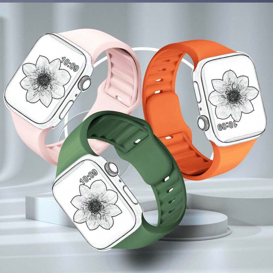 3pcs Soft Silicone Sport Watch Bands - Fits 38mm To 49mm, Compatible With Series 10/9/8/SE/7/6/5/4/3/2/1 - Multicolor - View 1