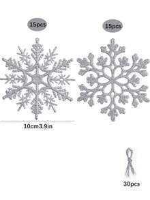 30 piezas de adornos de copo de nieve navideños de plástico reutilizables con brillo en color plata, champán y dorado, para decorar el árbol de Navidad y crear un entorno navideño invernal