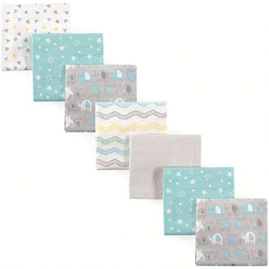 Luvable Friends Unisex Baby Cotton Flannel Receiving Blankets, Rainbow, One Size(Elefante básico One Size (Pack of 7)) - Multicolor - Ver 1