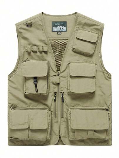 Men's Outdoor Utility Vest - Multi-Pocket Tactical Fishing Hiking Travel Sleeveless Jacket, Plus Size Lightweight Photography Vest, Casual Summer Mesh Vest With Multiple Pockets