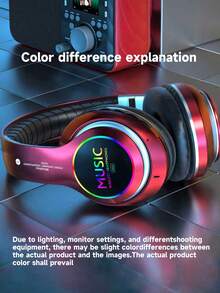 AKKHOO Wireless Gaming Headset | Bluetooth 5.0 Low Latency Stereo | 10H Battery Life + Deep Bass | RGB Lighting Effects, Foldable | For Gaming/Streaming - Burgundy - View 10
