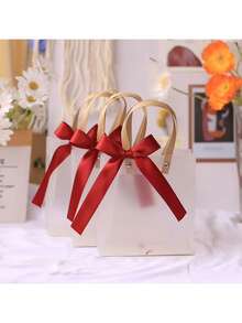 5 sacoșe transparente, 3 culori cu panglică cu fluturi, geantă de transport pentru cadouri de festival, 5,91 * 5,12 * 2,76 in, pungă de plastic pentru cadouri de ziua de naștere, bomboane, pungă de cumpărături pentru bijuterii, inel, colier, cercei, cutie, favoruri pentru domnișoare de onoare, ambalaj pentru bomboane de nuntă, pungă de cumpărături universală de Ziua Îndrăgostiților